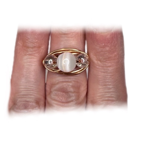 Ring cooper handmade cat eye with iridescent glass beads - Picture 3 of 10